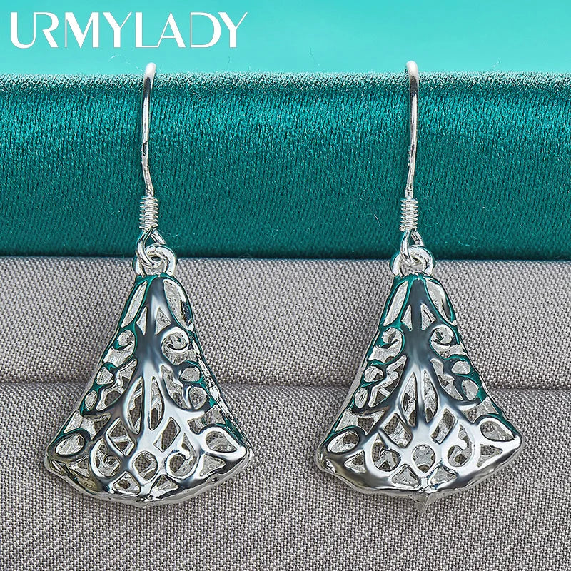 URMYLADY 925 Sterling Silver Hollow Sector Earrings For Women Wedding Party Fashion Charm Jewelry