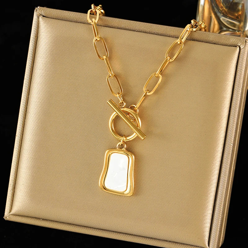 EILIECK 316L Stainless Steel Heart Love Pendant Necklace Statement Golden Glossy Thick Chunky Collar Dangle Neck Chain Jewelry