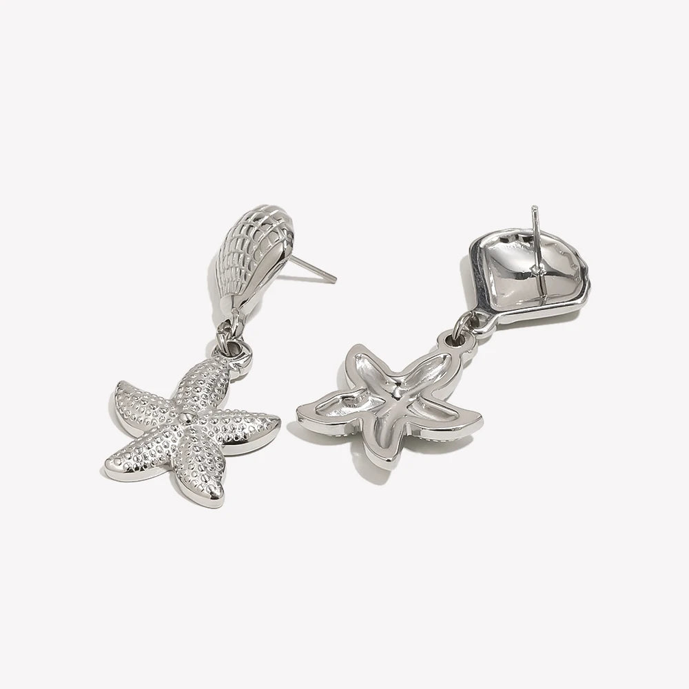 E.B.belle Scallop and Starfish Splicing Earrings 316L Stainless Steel Women's Earrings 18K Gold Plated Decoration
