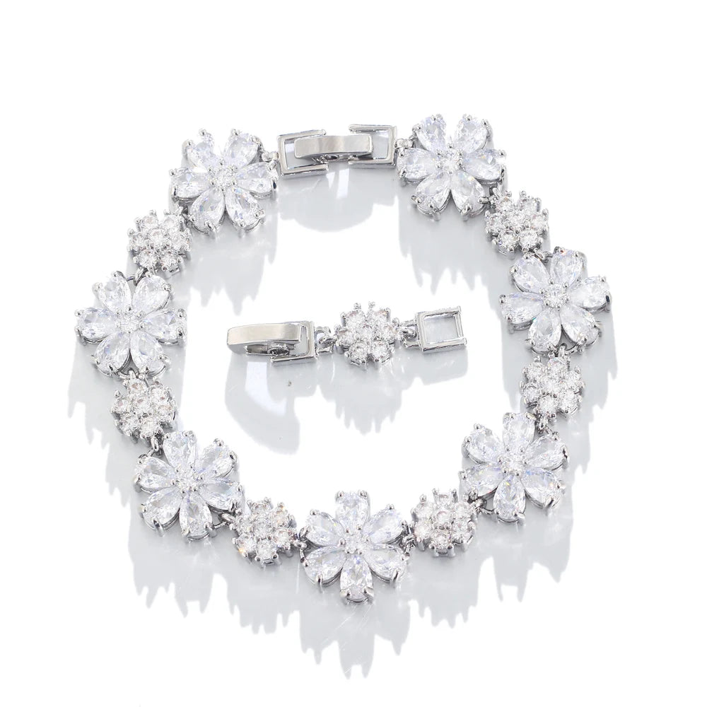 ThreeGraces High Quality Green Cubic Zirconia Gold Color Flower Link Chain Bracelet for Women Fashion Dubai Party Jewelry BR294