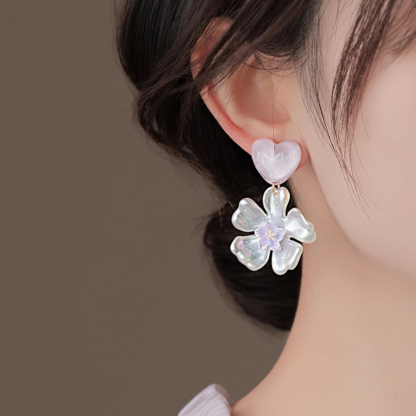 Sweet Mermaid Colorful Love Flower Pendant Earrings For Female Korean Fashion Beautiful Petal Earrings Vacation Party Accessory