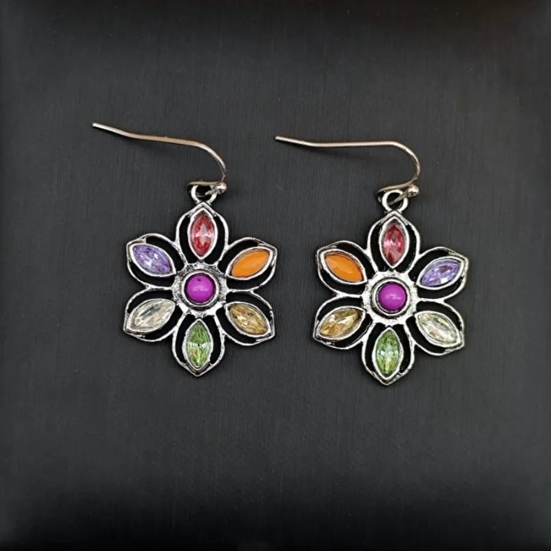 New Bohemian Alloy Earrings Round Drop Oil Multicolor Diamonds Sun Flower Distinctive Embellishment Gifts Party