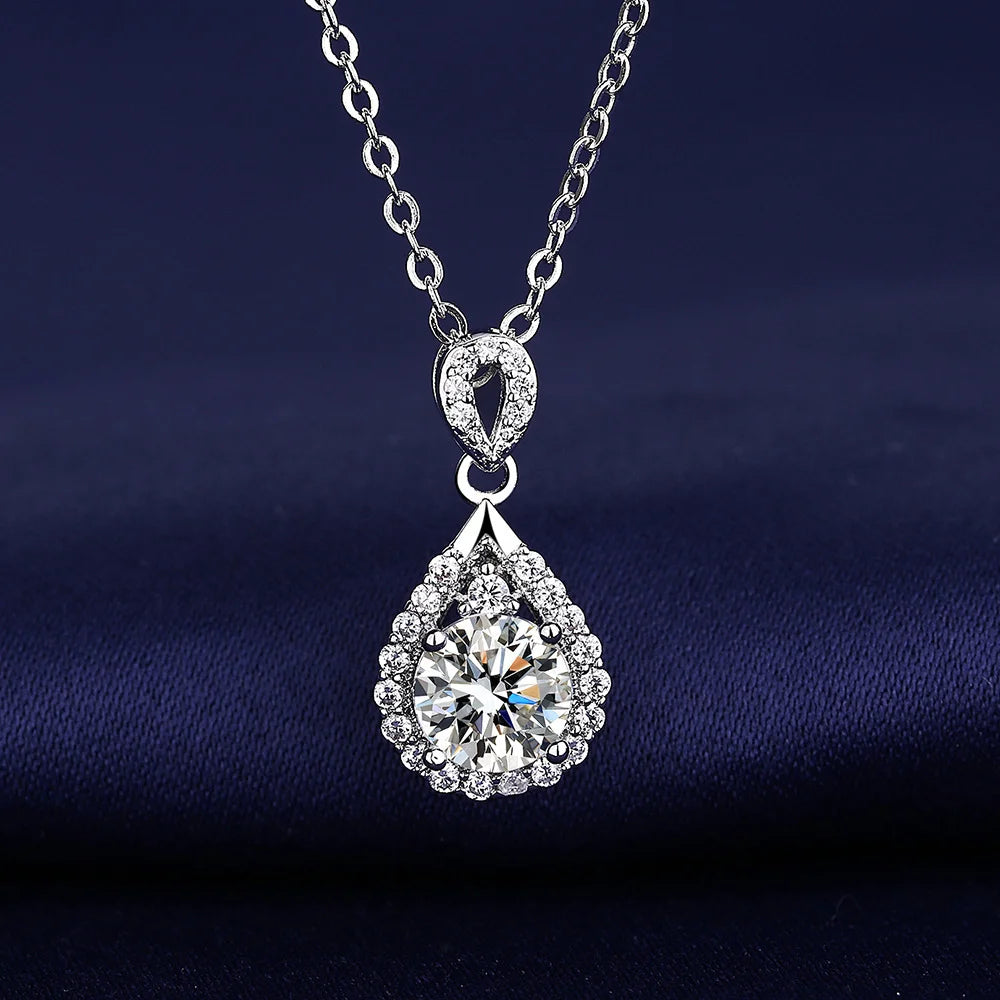 LiHong 925 Sterling Silver Teardrop Necklace Women's Sparkling Zircon Clavicle Chain Fashion Accessories Gift Jewelry