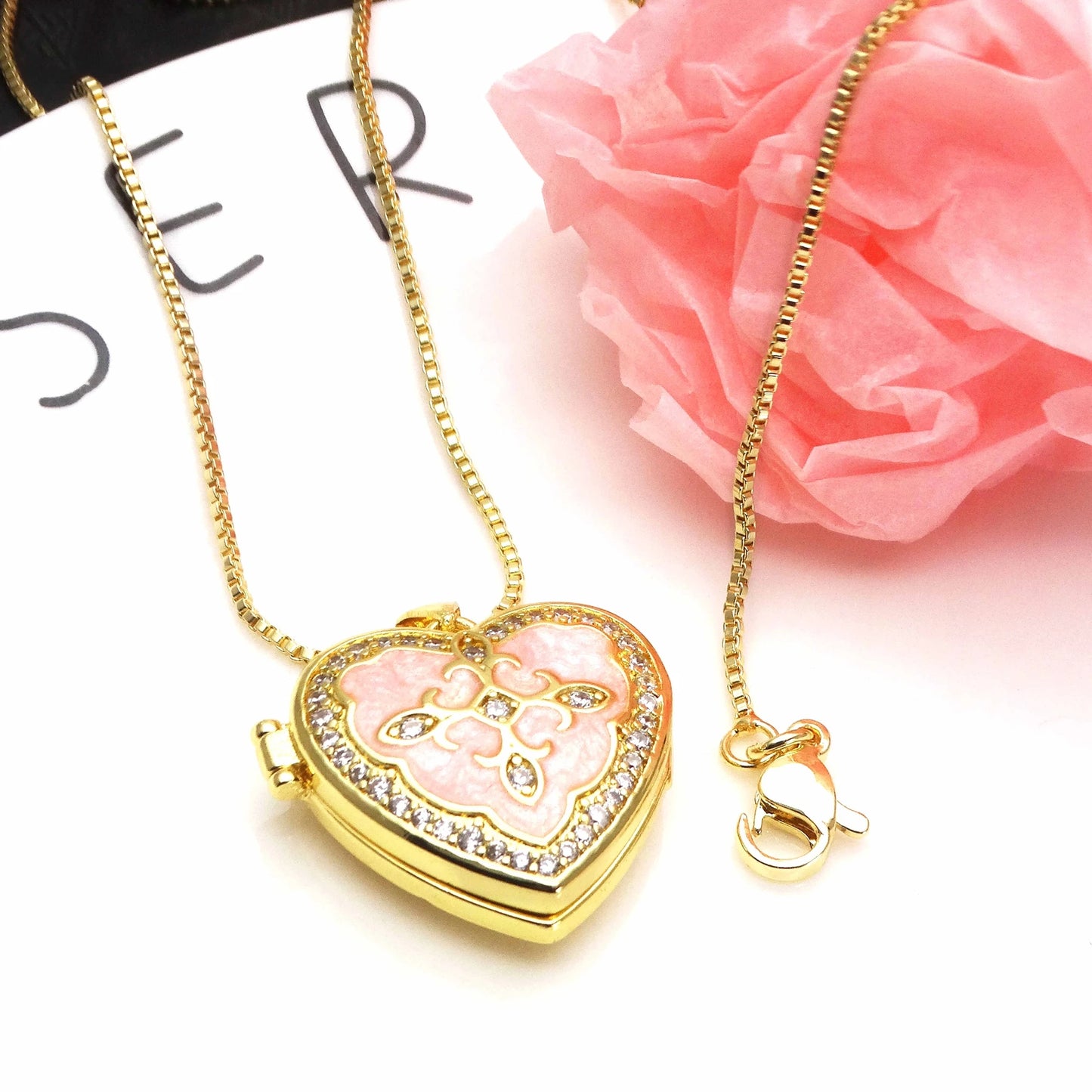 Micro Zircon oil drip photo box Angel Pendant necklace Love heart pendant necklace copper chain jewelry necklace