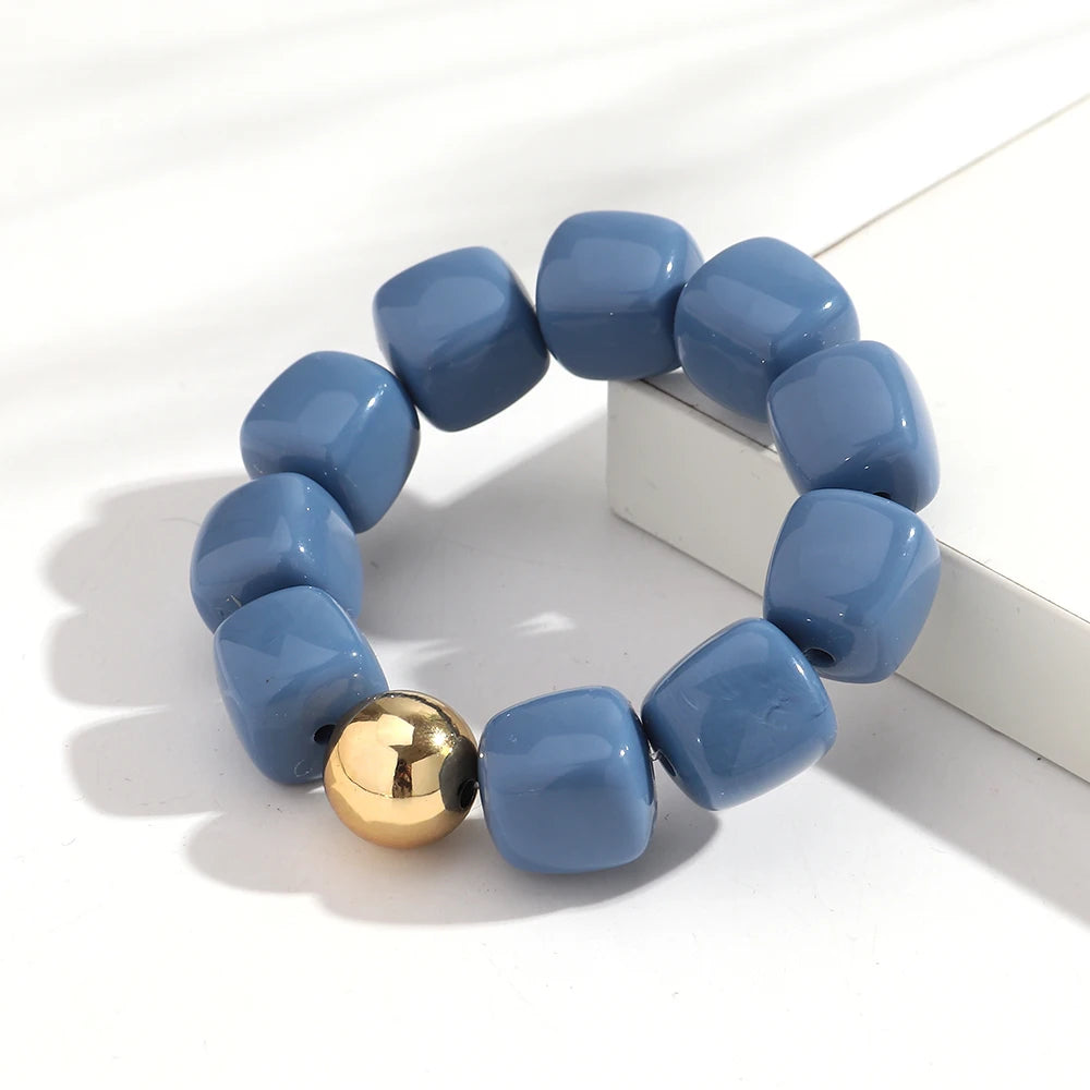 Acrylic Multicolor Irregular Beads Stretchy Bracelets Bangles for Women Resin Marbled Beaded Geometric Elastic Bracelet Jewelry