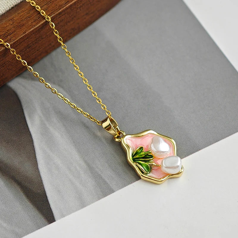 ANENJERY 316L Stainless Steel Irregular Pendant Flower Butterfly Heart Necklace For Women Romantic Niche Jewelry Gifts Wholesale
