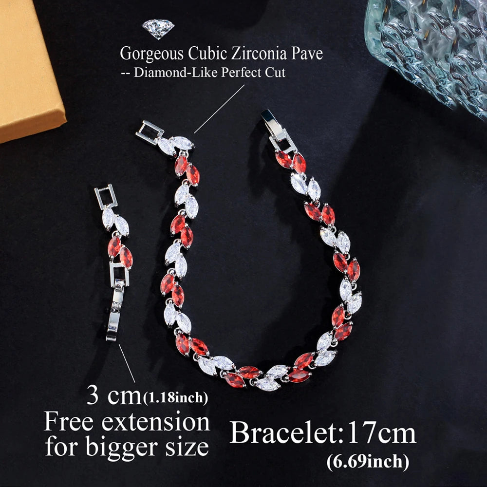 ThreeGraces New Trendy Brilliant Cubic Zirconia Leaf Shape Bridal Wedding Tennis Chain Link Bracelet Jewelry for Women B621