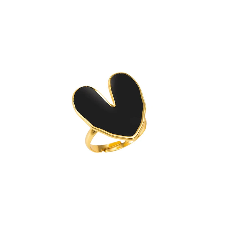 ANENJERY 316L Stainless Steel Geometric Circular Heart Waterdrop Enamel Ring For Women Luxury Temperament Fashion Jewelry Gifts