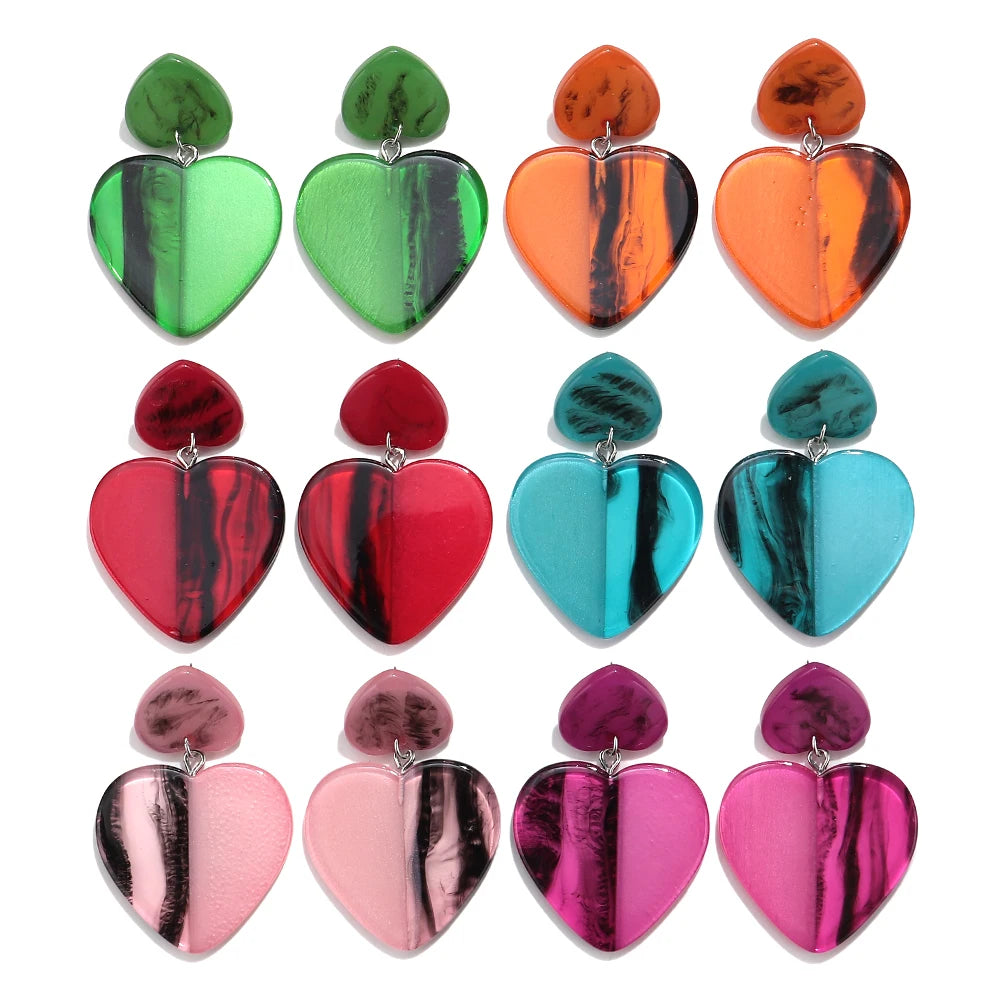 Fashion Colorful Large Heart Geometric Drop Earrings for Women New Acrylic Love Heart Dangle Earring Party Jewelry Gift