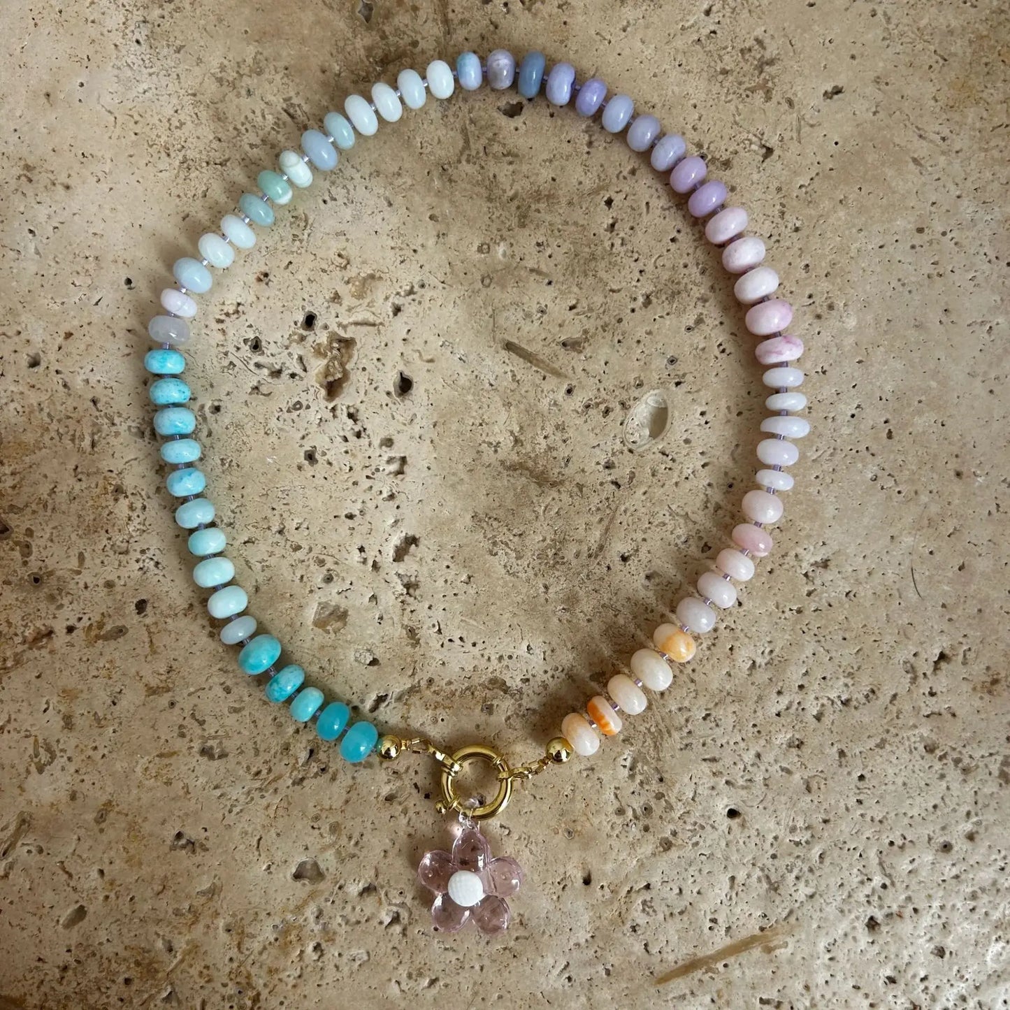 2026 Handmade Acrylic Rainbow Flower Colorful Beaded Necklace Summer Beach Dopamine Necklace Gift