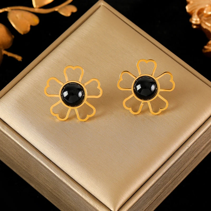 EILIECK 316L Stainless Steel Exaggerated Four-Leaf Flower Earrings For Women Girl Fashion Ear Jewelry Holiday Gift Bijoux Серьги