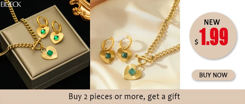 EILIECK New Fashion Stainless Steel Metal Heart Pearl Necklace Earrings For Women Trendy Gold Color Waterproof Jewelry Set Gift