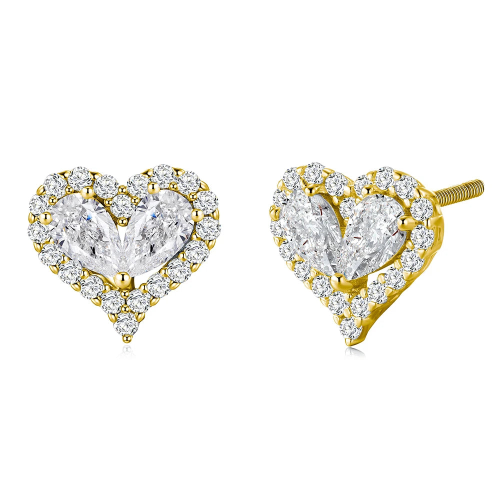 Heart Shape All Moissanite Stud Earrings for Women Round Pear Cut Lab Diamond 100% S925 Silver Screw Back Wedding Jewelry Gifts