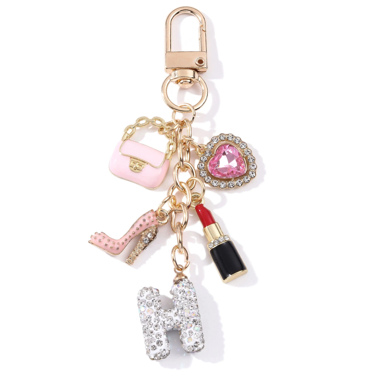 1pc Pretty Heart Handbag Lipstick Letter H Enamel Keychain Fancy Heavy Industrial Style Inlay Series Bag Charms for Friends Gift