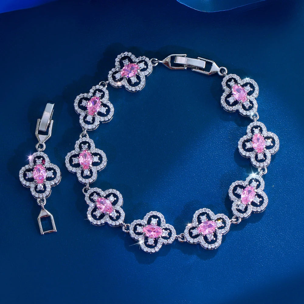 ThreeGraces Luxury Shiny White Zirconia Bridal Wedding Flower Link Chain Tennis Bracelet for Women Banquet Party Jewelry BR423