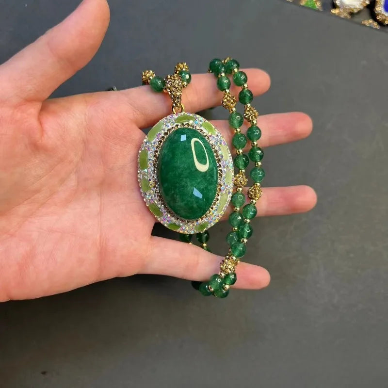 NISHIZAWA Green Gemstones Rings for Women Geometric Turkish Style Fashion Jewelry Light Luxury Elegant Anillos Mujer