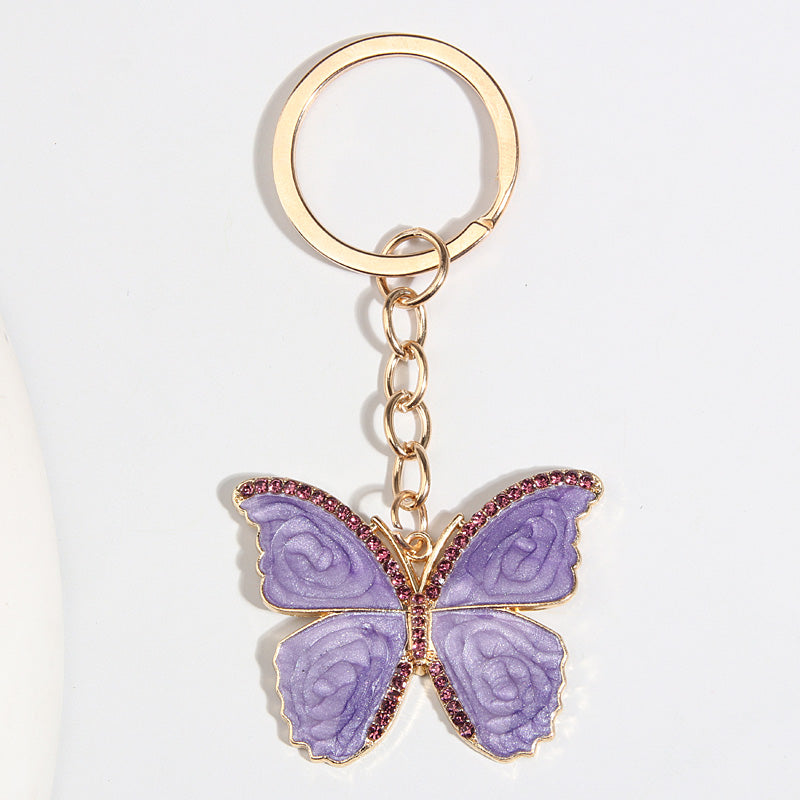Cute Animal Keychain Purple Butterfly Flower Crystal Key Ring Star Glass Beads Key Chains For Women Men Souvenir Gifts Jewelry