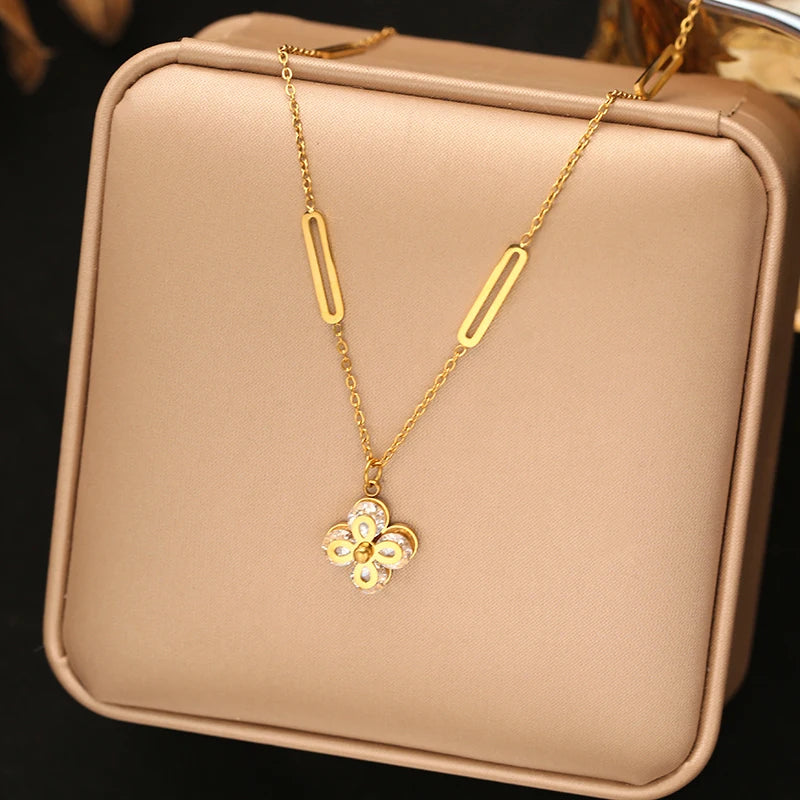 EILIECK Women's Butterfly Zircon Crystals Pendant Necklace Trendy Stainless Steel Waterproof Neck Chain Daily Jewelry Gift