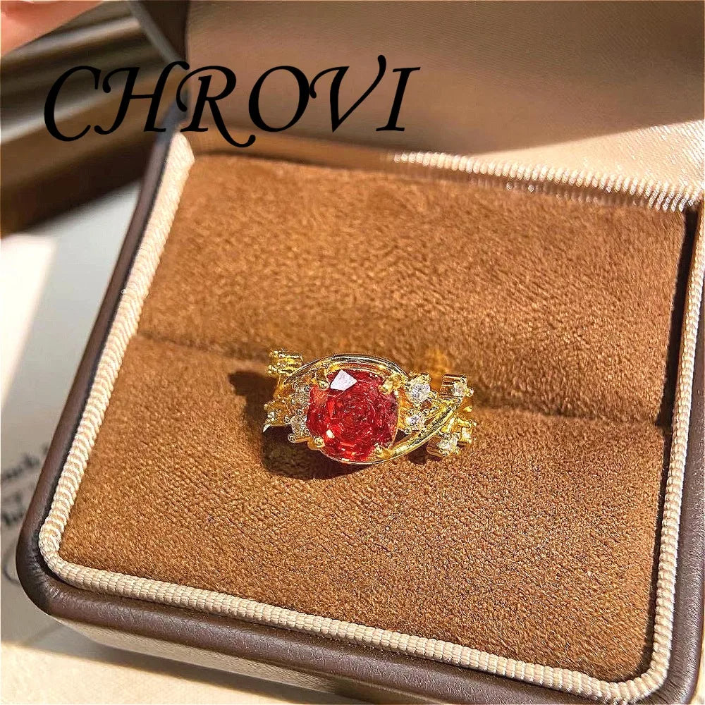 Exquisite 925 Sterling Silver Octagonal Millennium Rose Ring Gold-Plated Gemstone Engagement Ring for Women