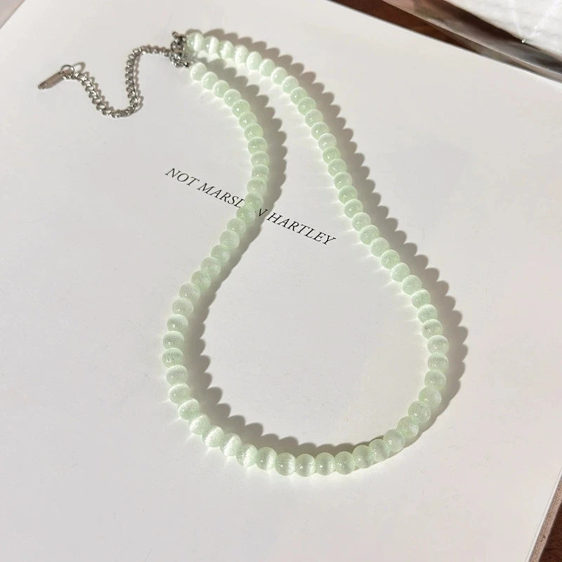 2026 Summer Trendy Candy Color Crystal Opal Beaded Cat's Eye Stone Bead Choker Necklace For Women Fashion Aesthetic Accessories