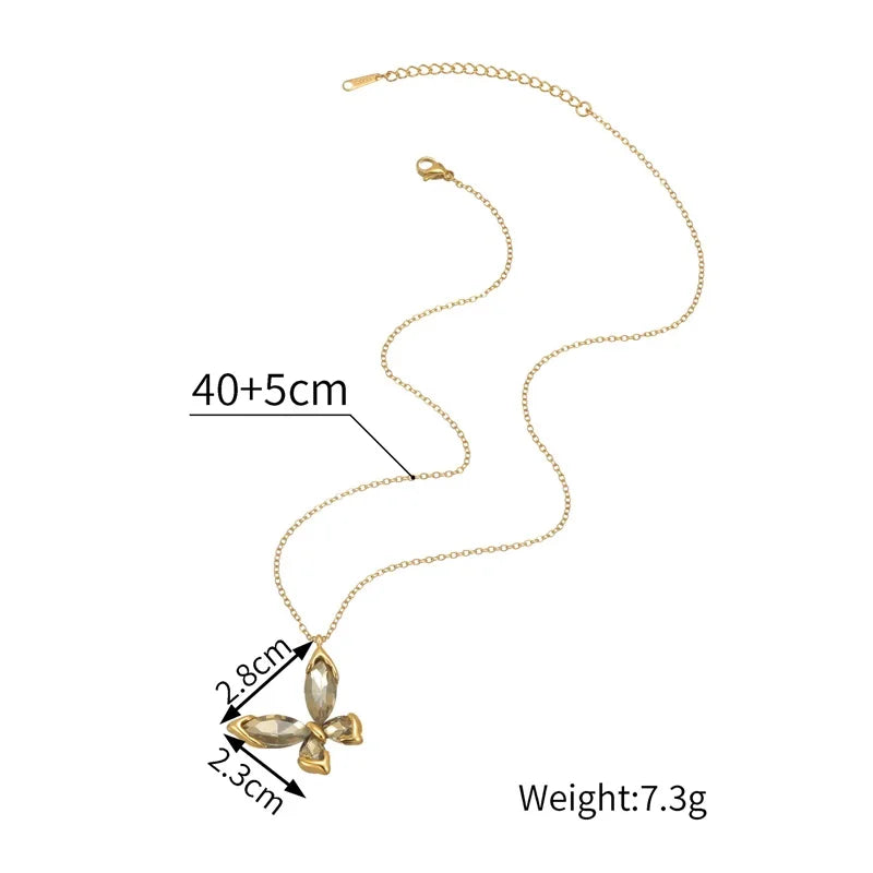 EILIECK Women's Butterfly Zircon Crystals Pendant Necklace Trendy Stainless Steel Waterproof Neck Chain Daily Jewelry Gift