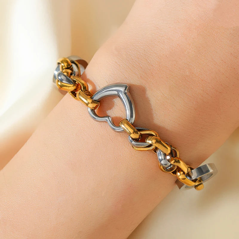 EILIECK 316L Stainless Steel Link Chain Bracelet Bangles For Women Trendy 18K Gold Plated Wrist Chain Waterproof Jewelry Gift