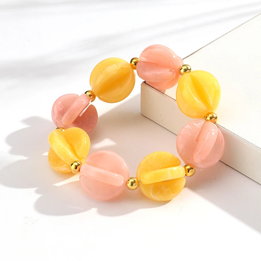 Fashion Colorful Geometric Round Beaded Elastic Bracelets for Women Boho Acrylic Geometry Stretch Bracelet 2026 New Jewelry