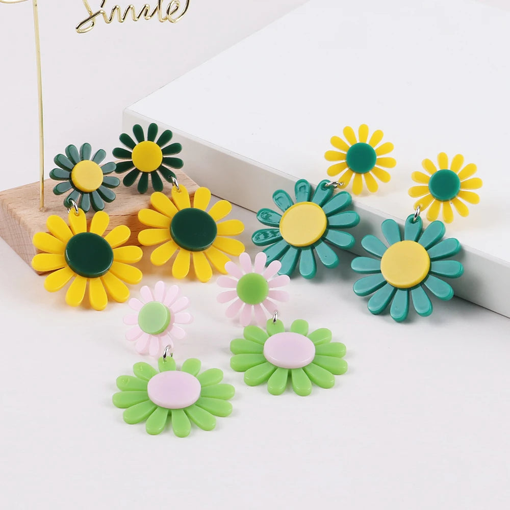 FishSheep Korean Cute Acrylic Flower Earrings for Women Trendy Geometric Daisy Pendant Drop Earrings 2022 Fashion Jewelry Gifts