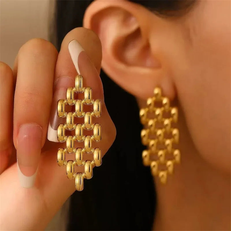 EILIECK 316L Stainless Steel Geometric Loops Dangle Earrings For Women New 18K Gold PVD Plated Ear Stud Water-resistant Jewelry
