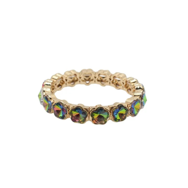 2026 Colored Rhinestone Flower Enamel Gold Bracelet Mocha Full Diamond Elastic Stacked Fashion Bridal Accessories