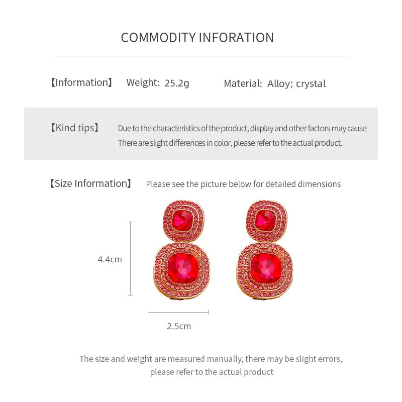 Vintage Full Rhinestones Square Dangle Earrings for Women Shiny Exquisite High-end Geometric Drop Earring Luxury Jewelry Gifts N