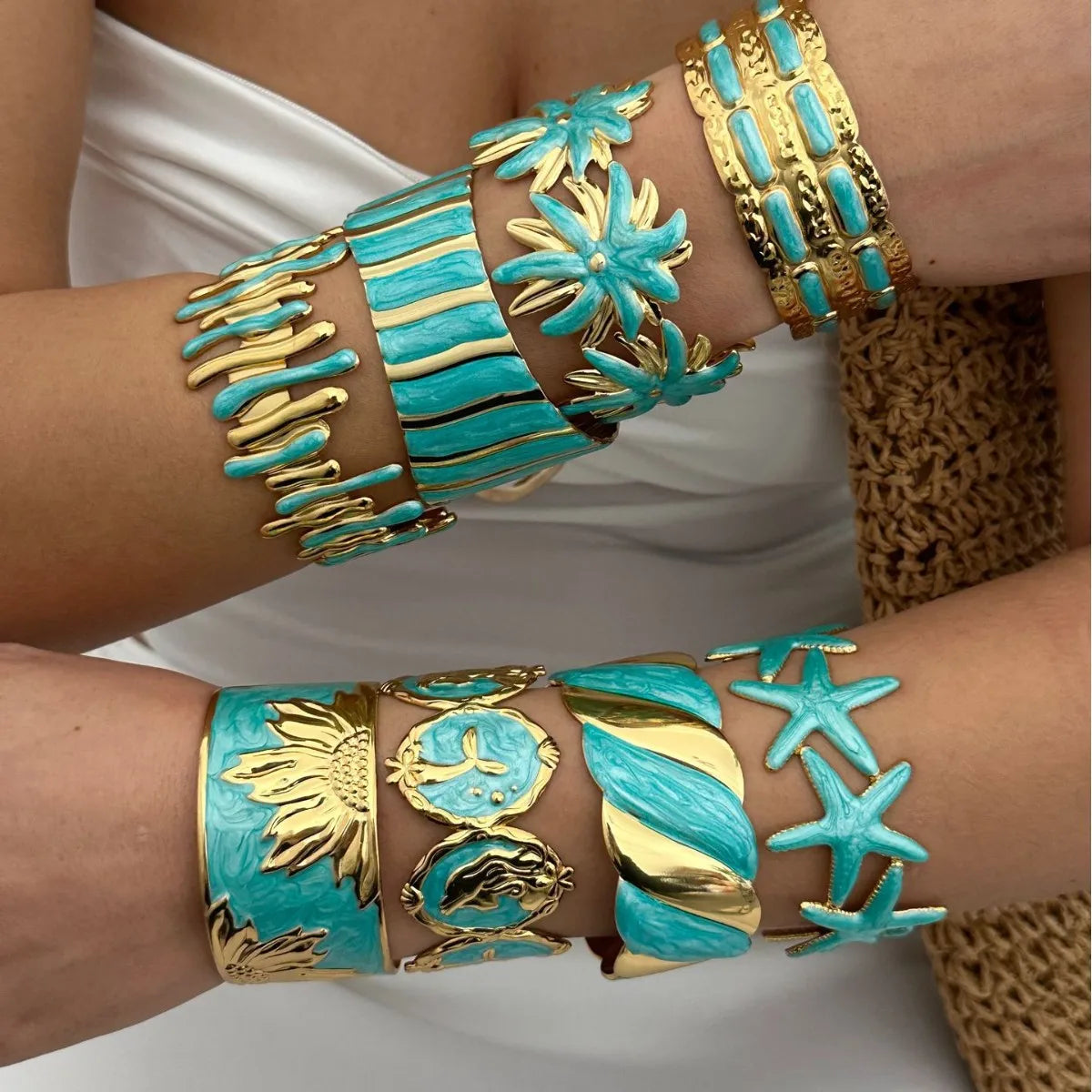 KMVEXO Blue Tones Y2K Vintage Imitation Enamel Irregular Geometry Open Bangle Women Bracelet Jewelry Man Trendy Party Aesthetic