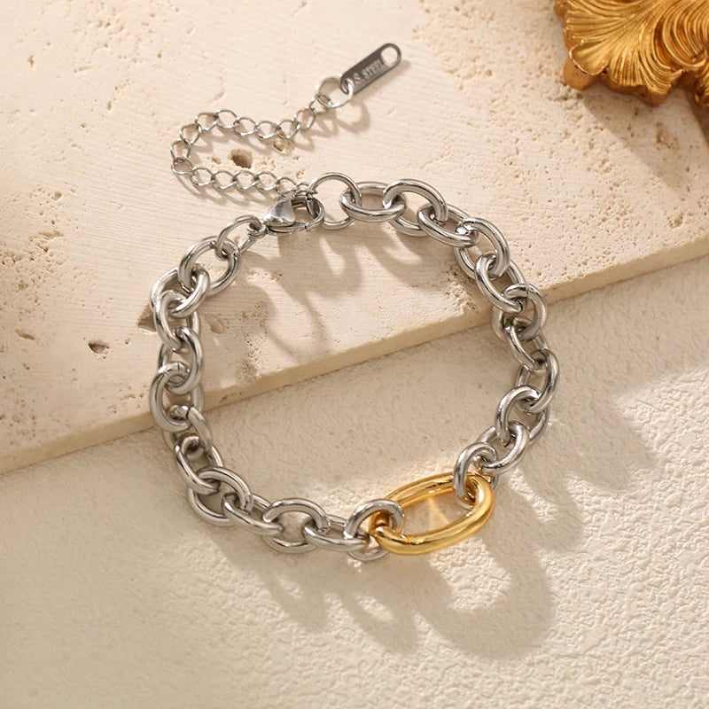 EILIECK 316L Stainless Steel Silver Color High Quality Metal Chain Necklace Bracelet Set Waterproof Popular Casual Jewelry Women
