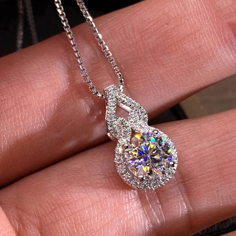 OXTAO D Color Moissanite Infinity Pendant Necklace Women Real 925 Sterling Silver Engagement Luxury Gourd Shape Jewelry