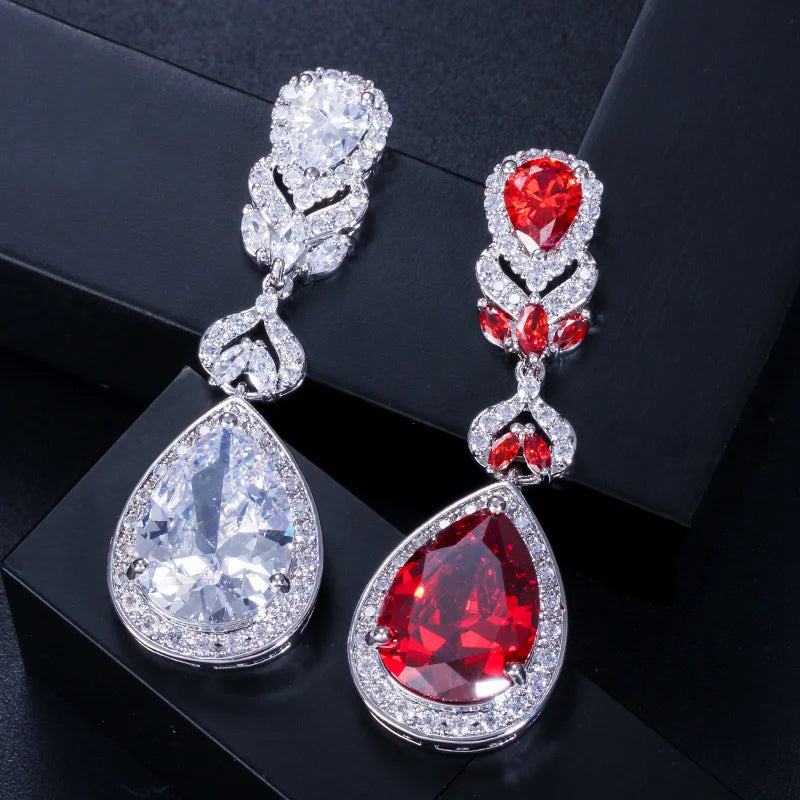 ThreeGraces Elegant Shiny Purple Water Drop Zirconia Big Long Bridal Wedding Party Earrings for Women Banquet Jewelry E1442