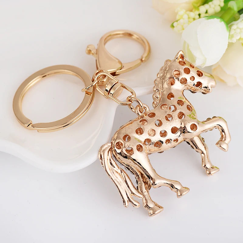 EASYA 2026 New Horse Key Chain Crystal White Pony Bag Pendant Car Key Ring Year of the Horse Mascot Gift Souvenir