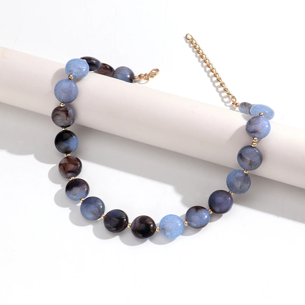 Fashion Colorful Acrylic Geometric Oblate Round Beads Necklaces for Women New Beaded Choker Necklace Boho Party Jewelry Gifts