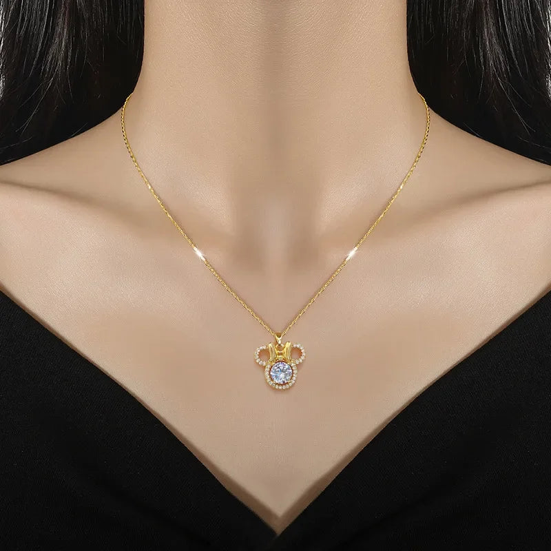 Cute Mouse Bow Minnie Rhinestone Necklace for Women Party Accessories Jewelry Cartoon Choker Necklace Titanium Steel