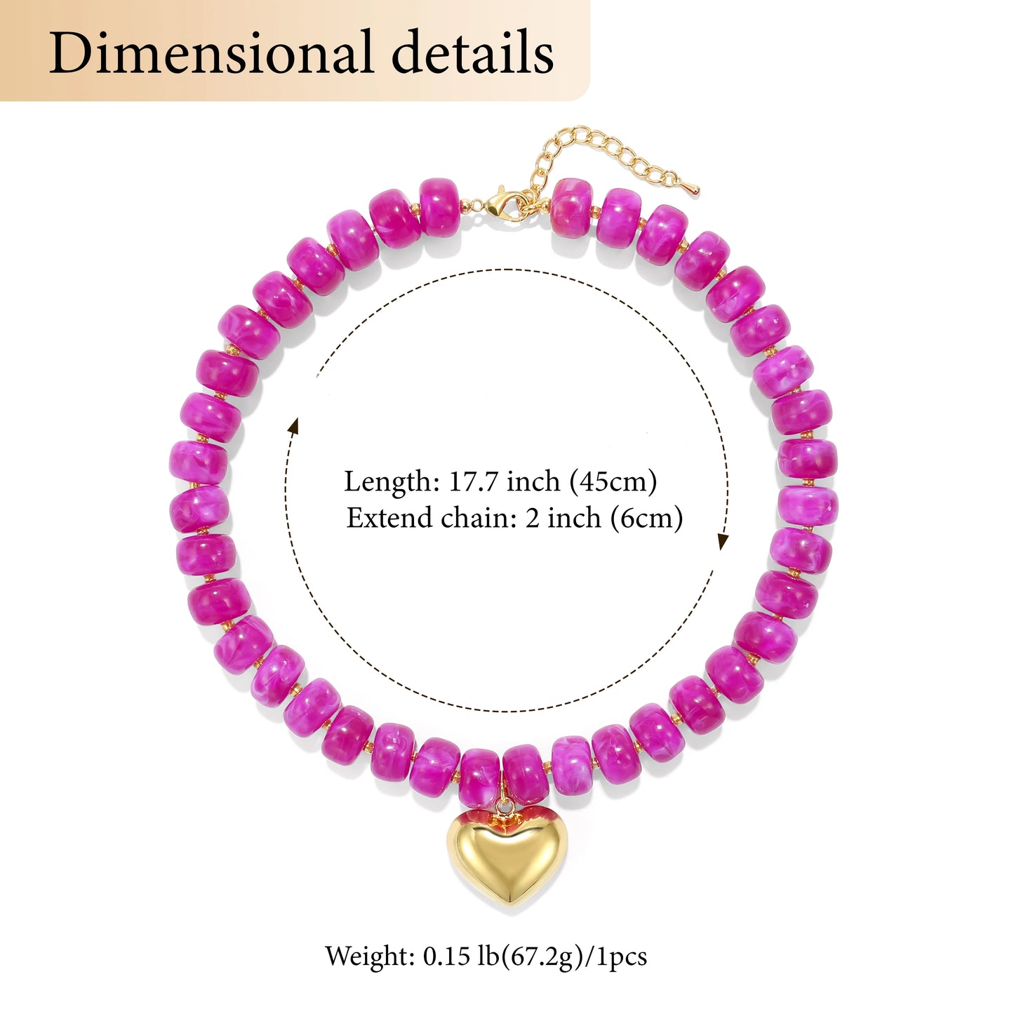 Badu Bohemia Colorful Acrylic Beaded Choker Necklace for  Women 14K Gold Plated Heart Pendant Summer Aesthetic Y2K Jewelry Gift