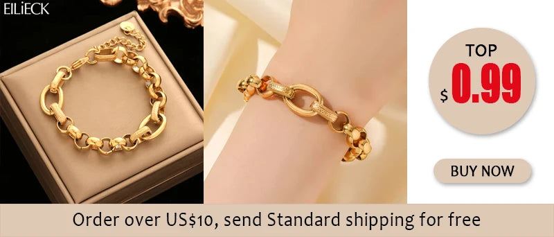 EILIECK New Fashion Stainless Steel Coins Heart Charm Bracelet For Women Trendy Gold Silver Color Wrist Chain Jewelry Lady Gift