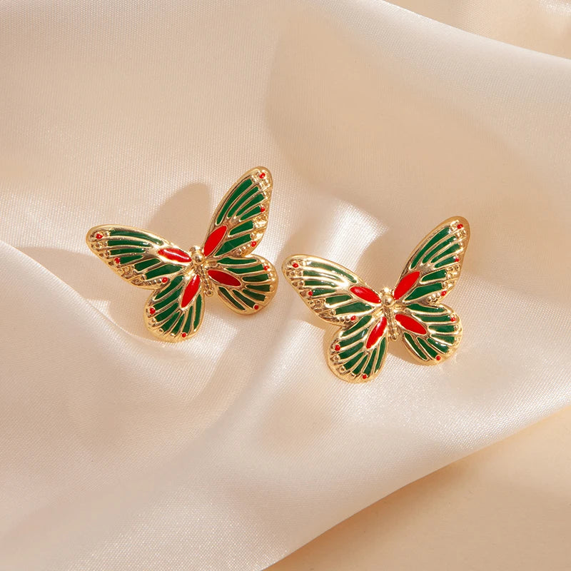 ANENJERY 316L Stainless Steel White Shell Butterfly Stud Earrings For Women Vintage French Delicate Lady Jewelry Gifts Wholesale