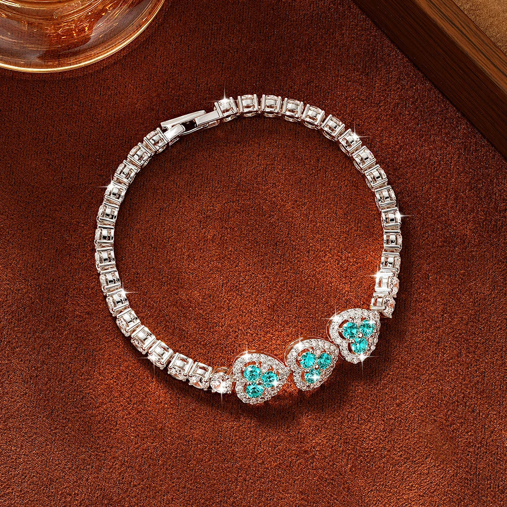 OXTAO Heart Moissanite Tennis Chain Bracelet  White Green Pink Lab Imitation Diamond Colorful Jewelry Bracelet 14K Gold Filled