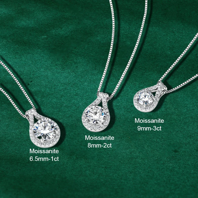 OXTAO Women's Real 925 Sterling Silver Water Drop Pendant 6.5mm 8mm 9mm D Color Moissanite Classic Necklaces Luxury Jewelry Gift