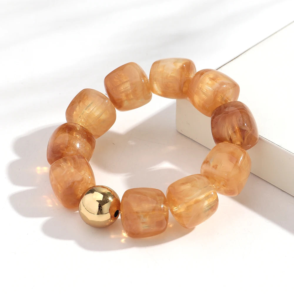 Acrylic Multicolor Irregular Beads Stretchy Bracelets Bangles for Women Resin Marbled Beaded Geometric Elastic Bracelet Jewelry