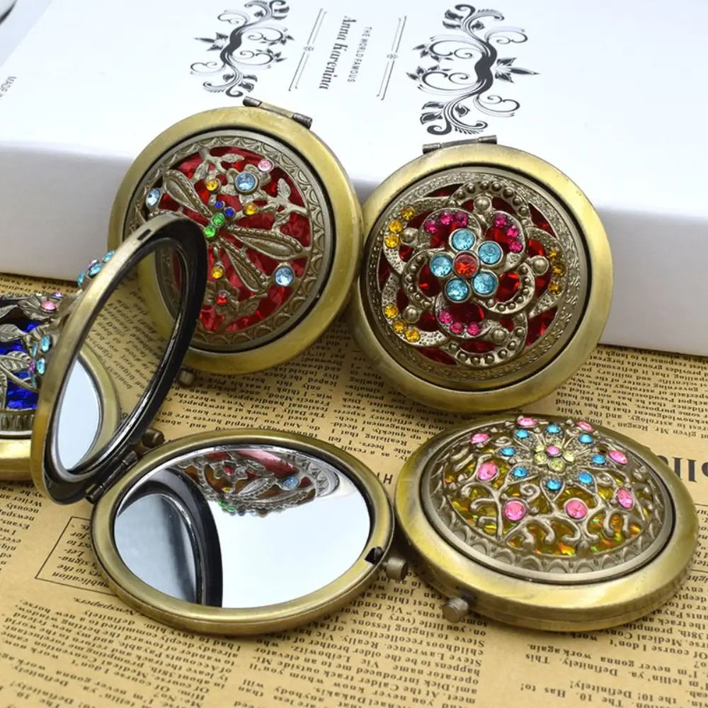 New Hot Folding Pocket Mirror Round Compact Double-sided Vintage Hollow Makeup Mirrors