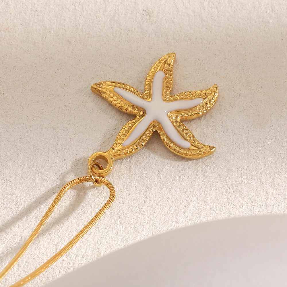 E.B.belle Summer Beach Cute Coloful Starfish Pendant Necklace 18K Gold Plated  316L Stainless Steel Holiday Neck Jewelry