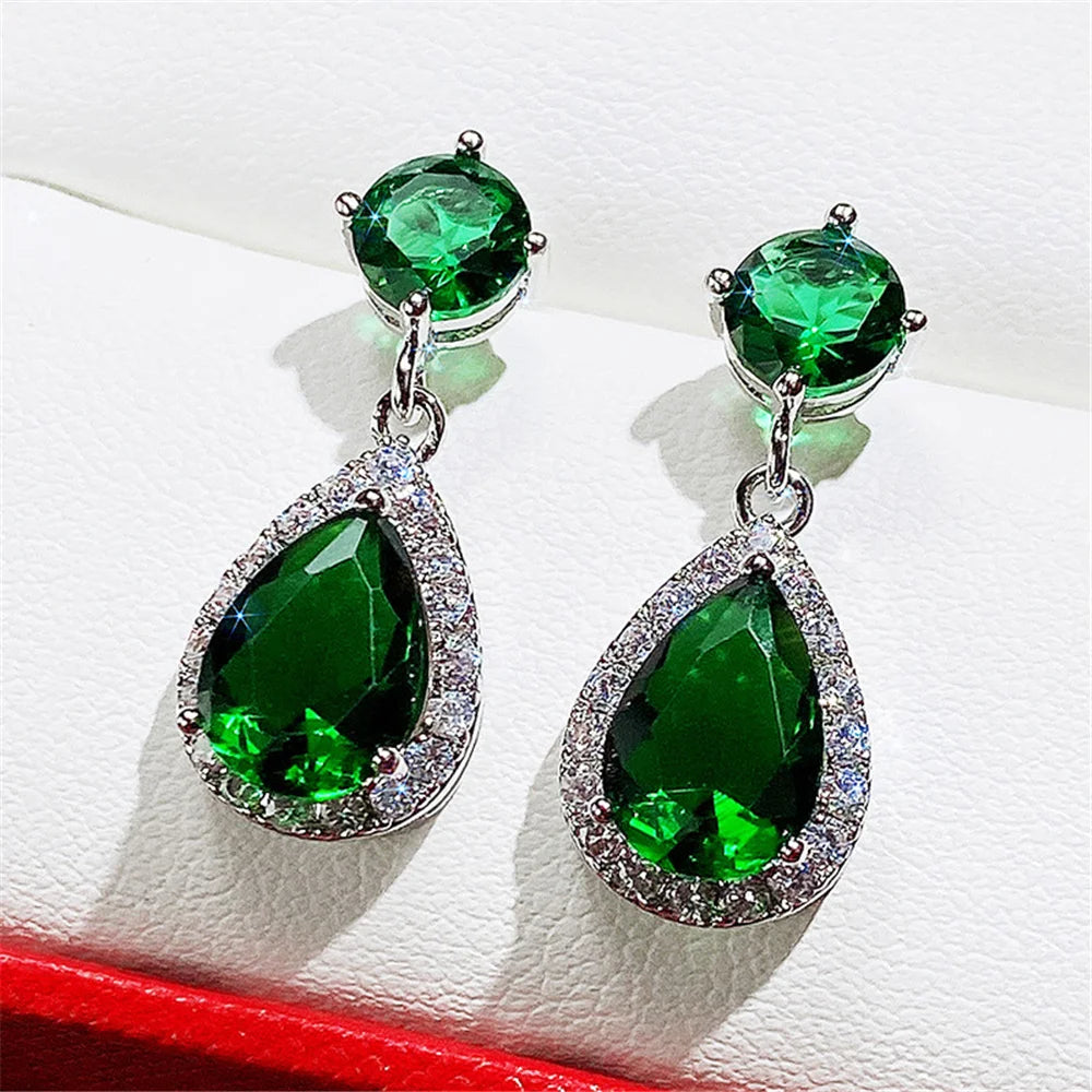 Luxury Female Blue Yellow White Zircon Stone Drop Dangle Earrings Cute Silver Color Party Jewelry For Women