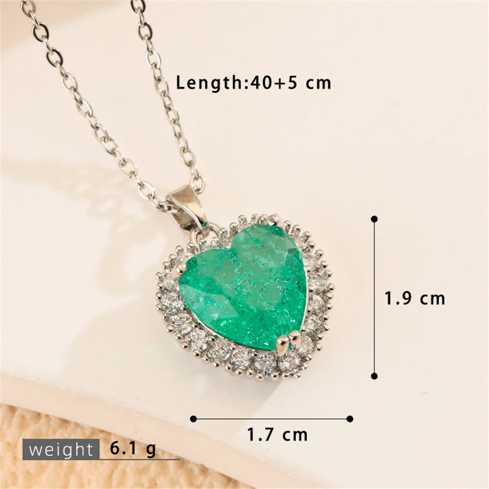 Small Heart Love Charm Female Pink Green Zircon 2026 Fashion Pendant Necklace Gold Silver Color Wedding Jewelry For Cute Women