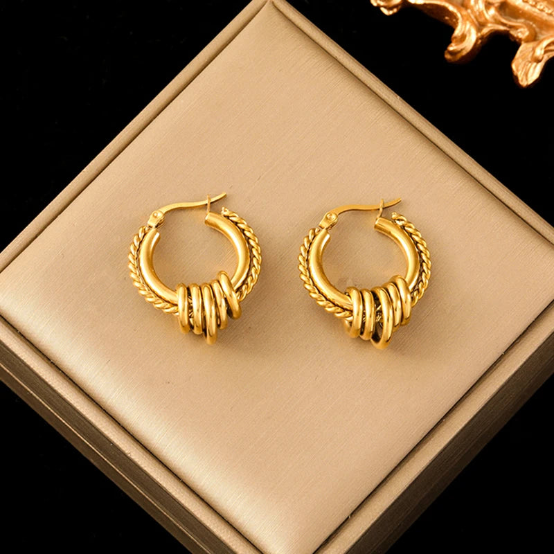 EILIECK 316L Stainless Steel Geometric Loops Dangle Earrings For Women New 18K Gold PVD Plated Ear Stud Water-resistant Jewelry