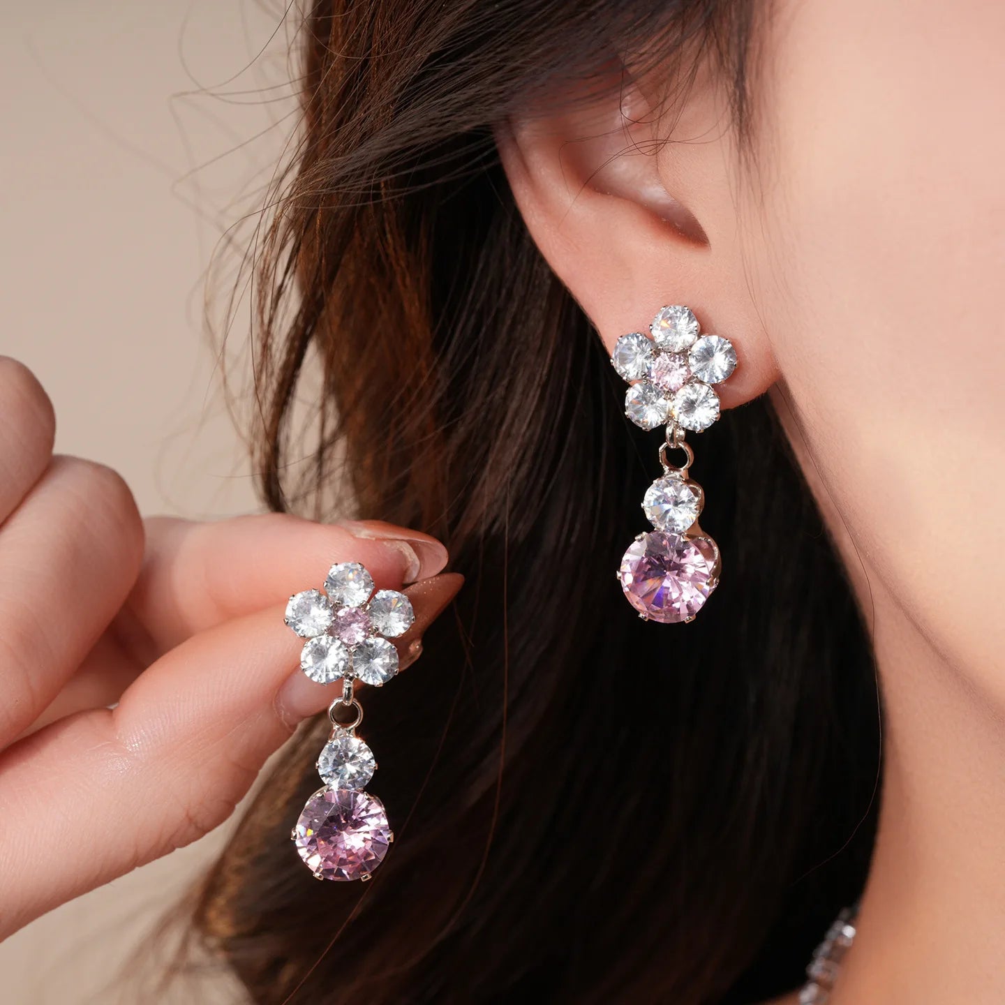 2 Pcs Reteo Flower Rhinestones Chokers Necklaces for Gathering Bling Color-block Dangle Earrings Banquet Anniversary Set H